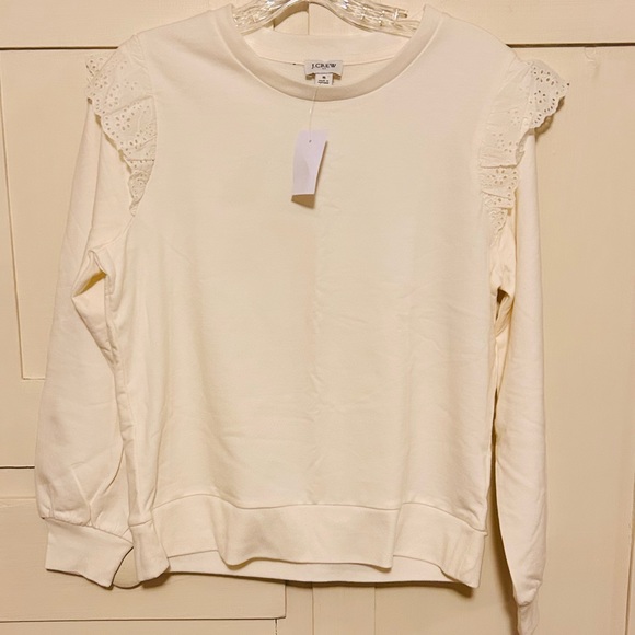 Poly/cotton/stretch ivory NWT J Crew lightweight sweatshirt with eyelet details - Picture 1 of 4